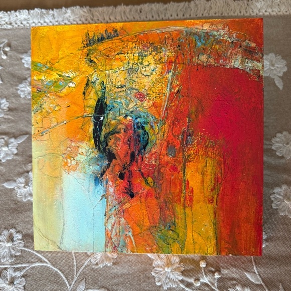 Lorri Kelly Abstract Canvas Art with Red and Orange Hues 8” x 8” - Picture 4 of 4